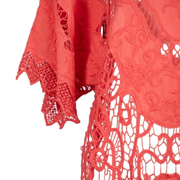 XCVI Coral Crochet Tunic Top Beach Cover-Up Size 2 Boho Festival Coastal Fairy - Picture 4 of 8